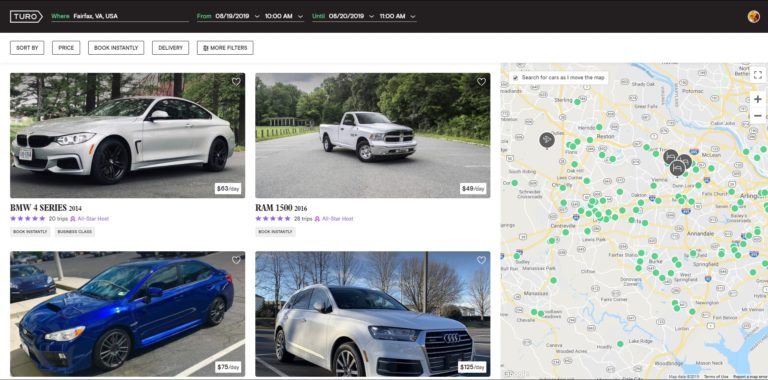 Turo Vehicle Search Results